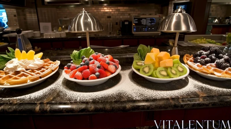 Delicious Waffle Buffet with Whipped Cream and Fruit AI Image