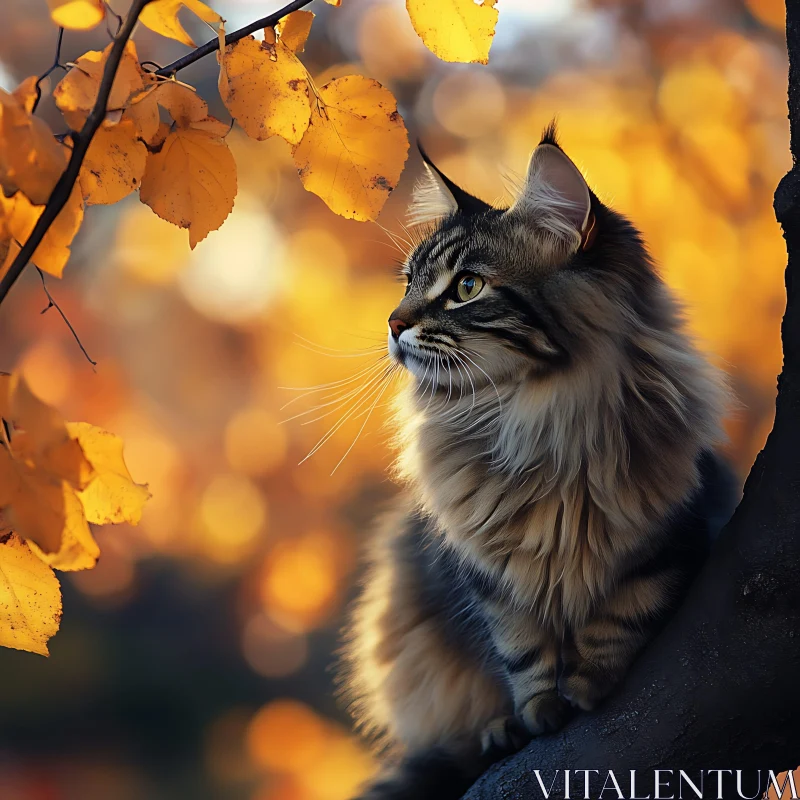 Serene Feline in Autumn AI Image