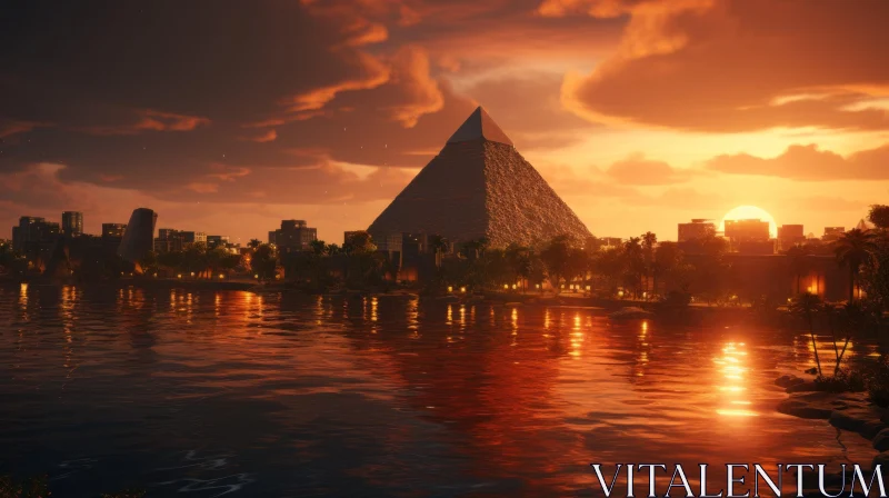 Egyptian Pyramid at Sunset: A Serene and Romantic View AI Image