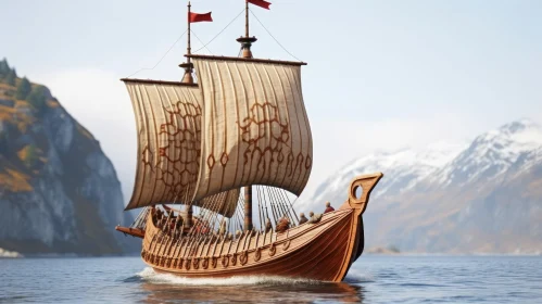 Mesmerizing Viking Ship in the Sea - A Stunning 3D Background Image