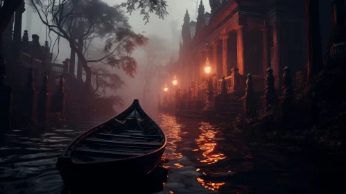 Mysterious Wooden Boat in a Dark Fog | Gothic Indonesian Art