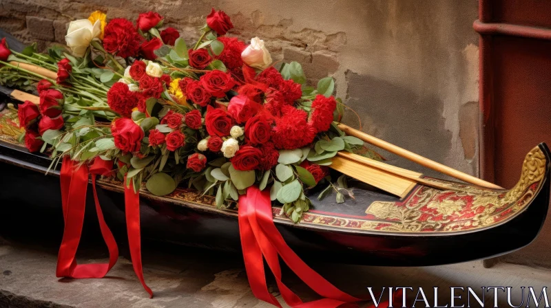 AI ART Red Flower Bouquets in a Gondola - Classical Antiquity Inspired Artwork