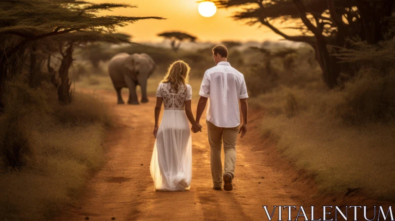Romantic Wedding Safari: Capturing Love Amidst Elephants AI Image