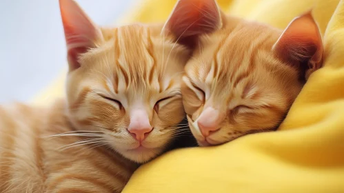 Sleeping Ginger Kittens on Soft Blanket