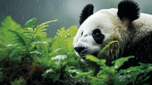 Wet-faced Panda in Lush Green Foliage - Natural Portraiture