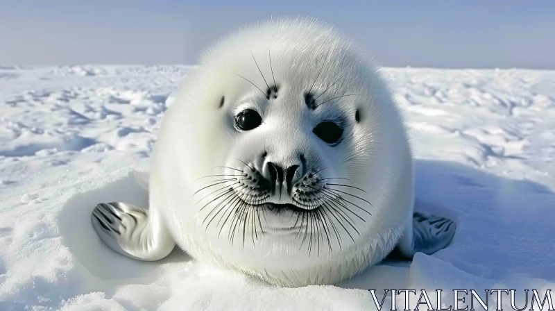 White Seal Pup on Ice Floe - Captivating Wildlife Moment AI Image