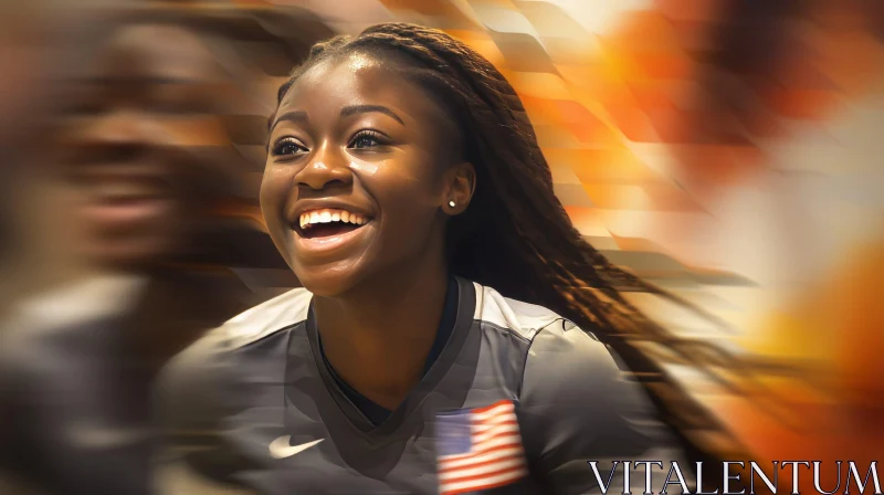 Young African-American Woman Portrait Smiling with American Flag AI Image