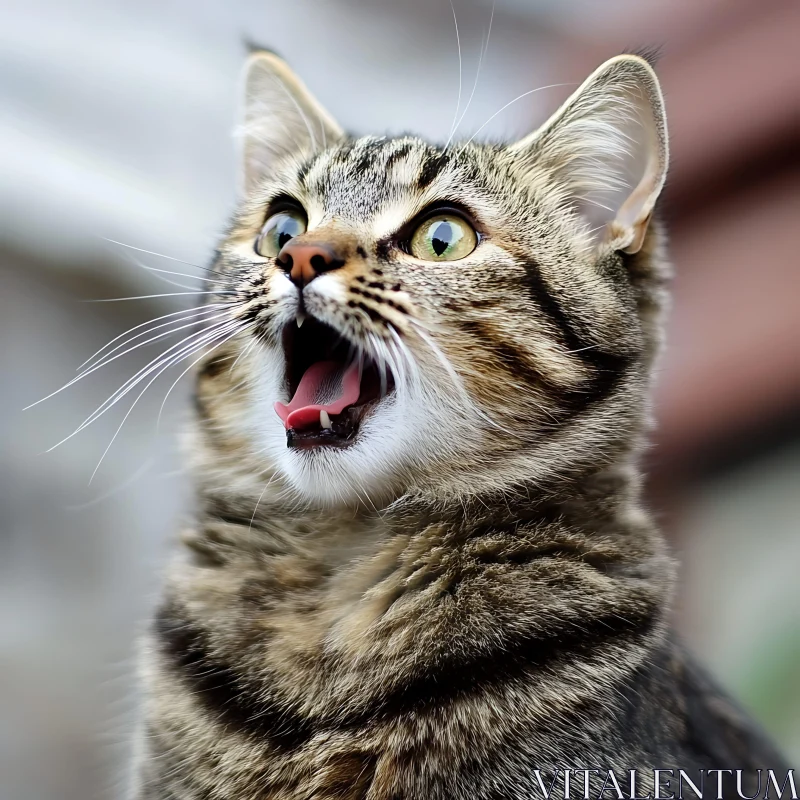 Expressive Tabby Cat with Wide Eyes AI Image