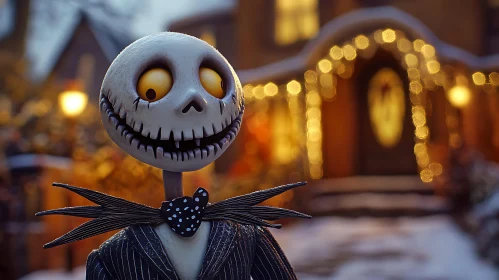 Enchanting Animated Skeleton Amid Holiday Lights