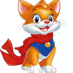 Animated Cat Superhero with Red Scarf