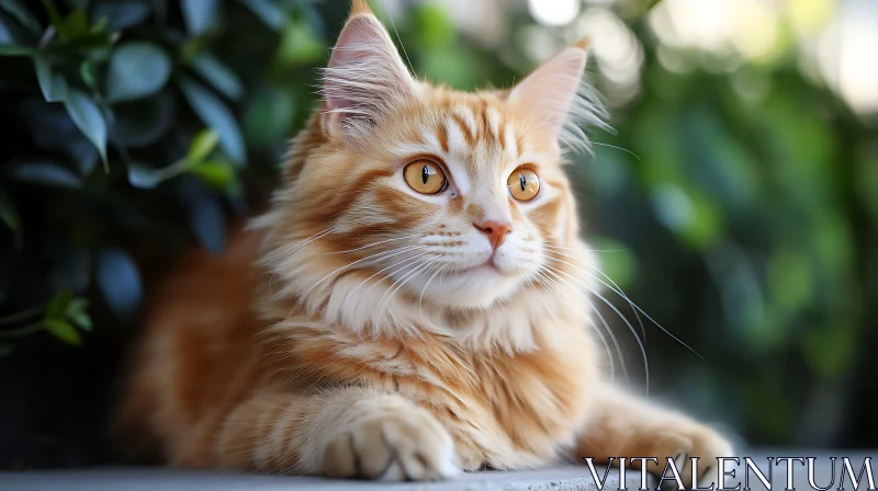 Regal Ginger Feline Amidst Green Leaves AI Image