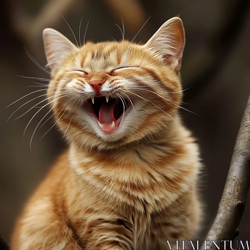 Charming Yawning Cat with Ginger Fur AI Image