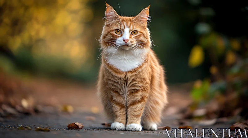 Orange and White Cat in Autumn Park AI Image