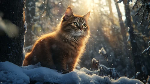 Graceful Cat Amidst Winter Wonderland