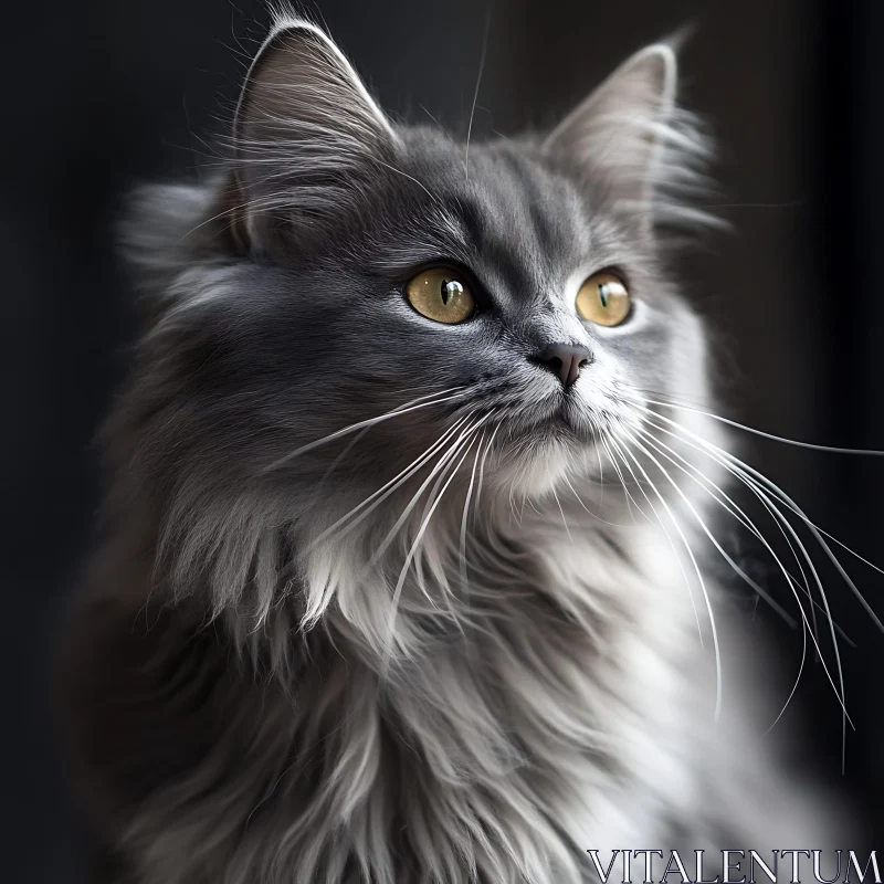 Close-Up of a Beautiful Grey Cat AI Image