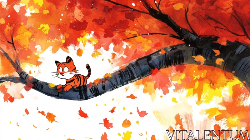 AI ART Playful Cat Amidst Autumn Leaves