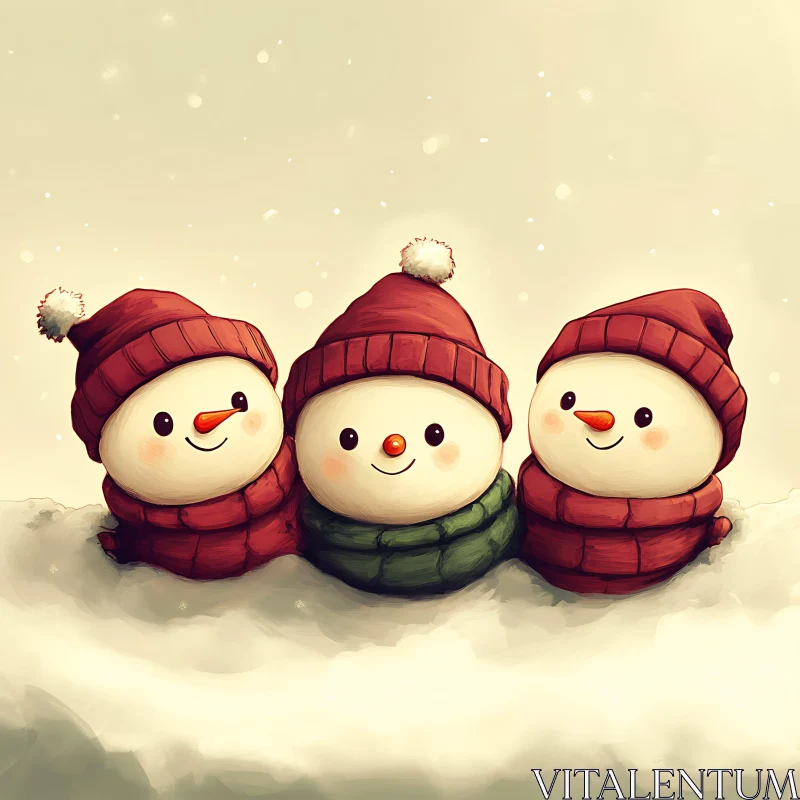 Cheerful Snowmen in Festive Attire AI Image