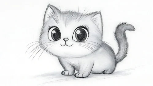 Cute Kitten with Big Eyes Sketch