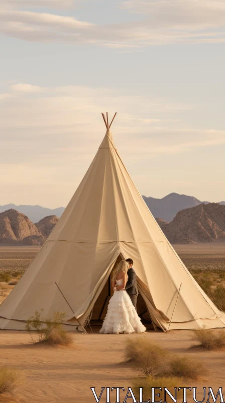 Bride and Groom in Sublime Wilderness - Wedding in the Desert AI Image