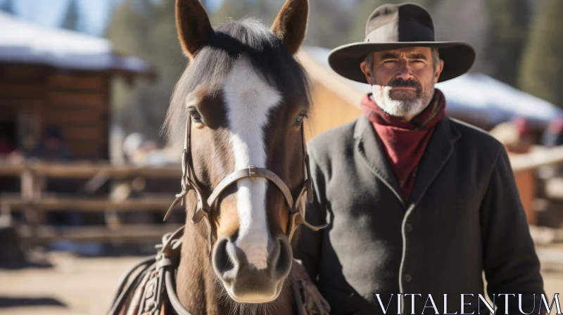 Captivating Moment: Ranch Hand and Horse at Cowboy Festival AI Image
