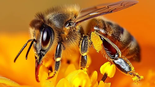 Close-up Honeybee on Vibrant Orange Flower - Stunning Nature Photography