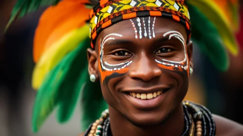 Colorful Face Paint and Feathers: A Joyful and Optimistic Artwork