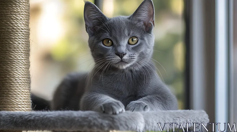 Comfortable Indoor Gray Cat AI Image