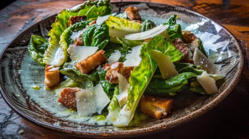 Delicious Caesar Salad on a Wooden Table