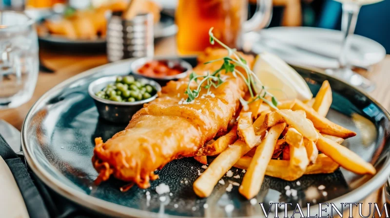 Delicious Fish and Chips on a Wooden Table AI Image