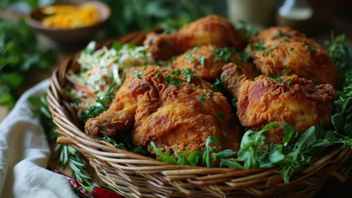 Delicious Fried Chicken in a Basket - Close-up Food Photography