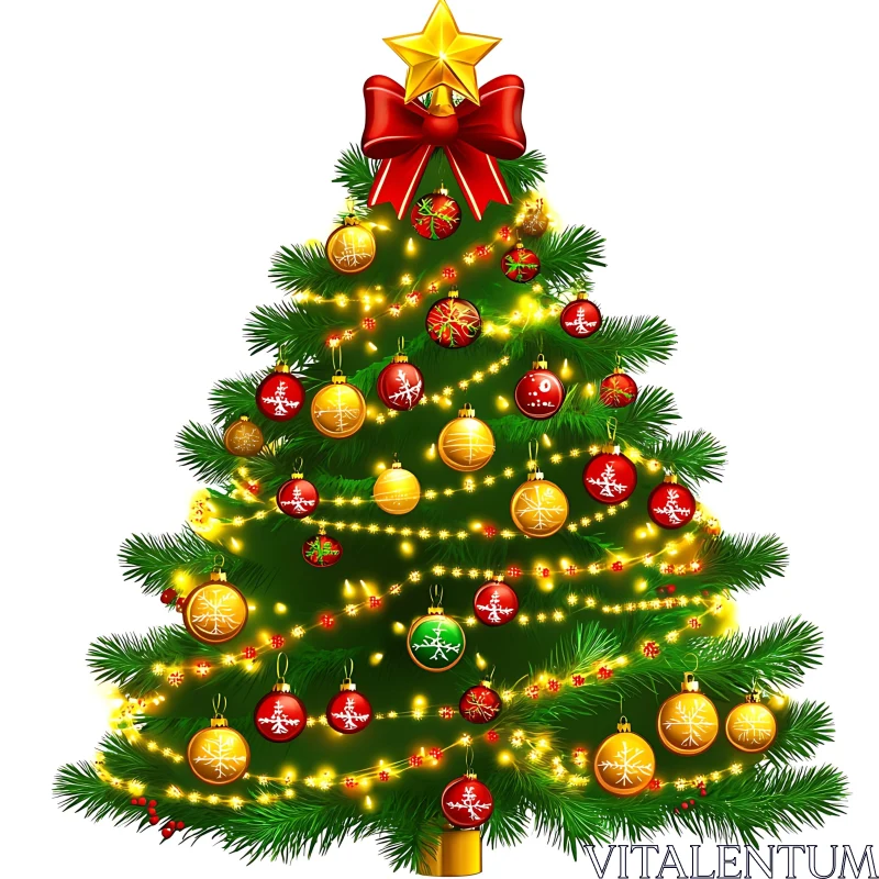 Festive Christmas Tree Adorned with Ornaments and Lights AI Image