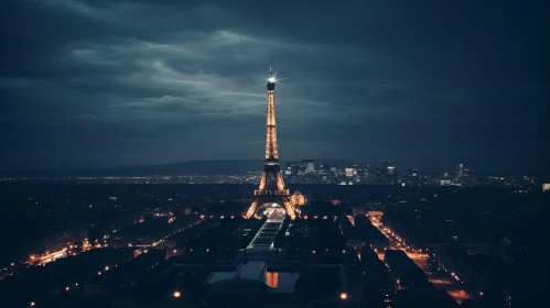 Eiffel Tower Under a Dark Sky: A Cityscape Masterpiece