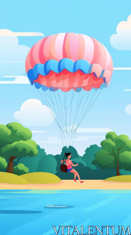Exciting Parachuting Adventure in Colorful Cartoon Style AI Image