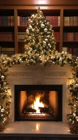 Golden Christmas Tree Fireplace - Monochromatic Mastery