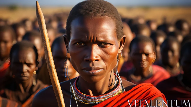 Intense Gaze of a Maasai Woman: A Portrait of Indigenous Culture AI Image