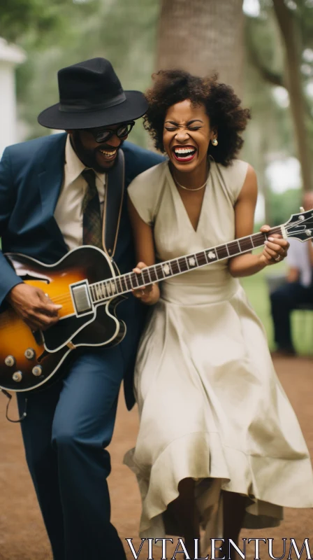 Jazzy Couple Sharing a Laugh with Guitar AI Image