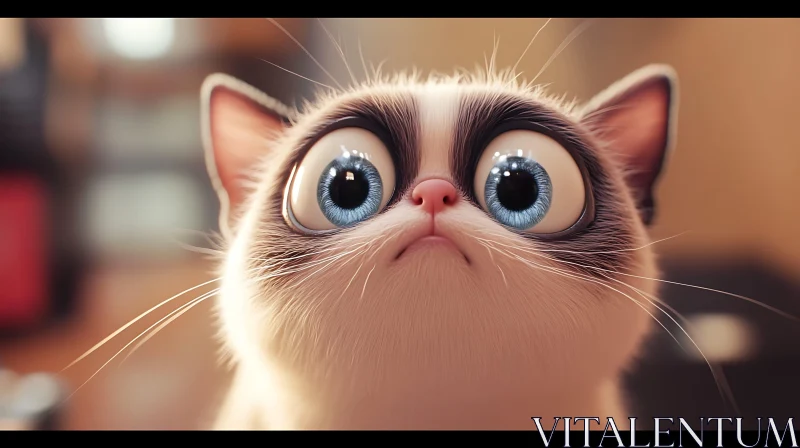 Cute Cartoon Kitten Staring with Blue Eyes AI Image