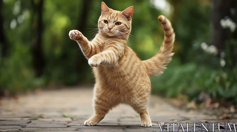 Dancing Ginger Cat in Nature AI Image