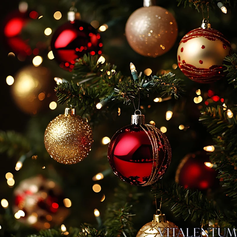 Festive Christmas Tree with Shimmering Decorations AI Image