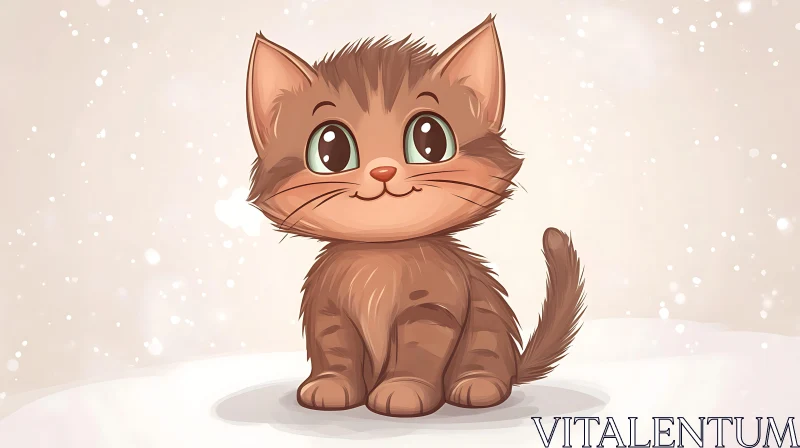 Cute Brown Kitten in Cartoon Style AI Image