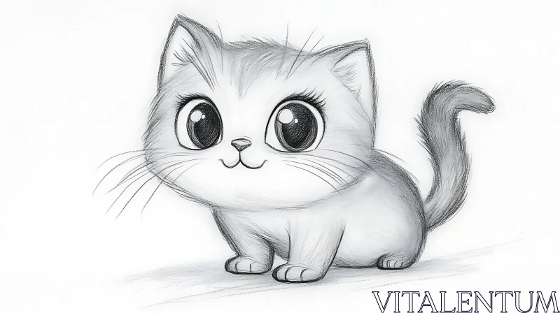 AI ART Cute Kitten with Big Eyes Sketch