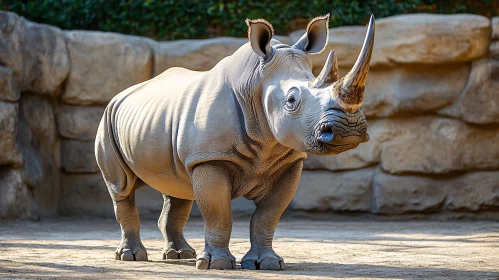 Wild Rhinoceros on Rocky Terrain