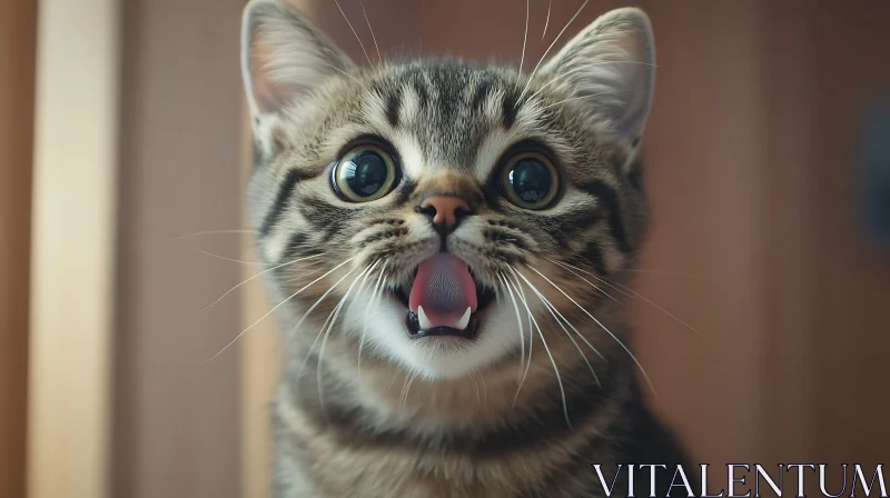 Expressive Kitten with Open Mouth AI Image