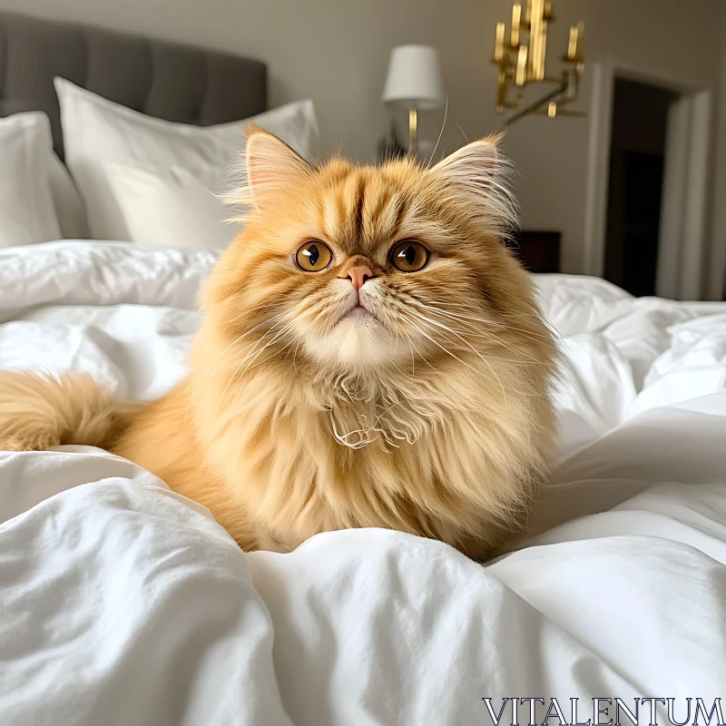 Fluffy Persian Cat Relaxing on a Cozy Bed AI Image