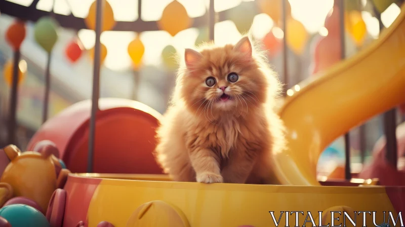 Adorable Ginger Kitten at Colorful Playground AI Image