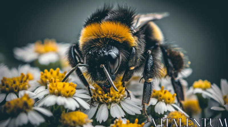 AI ART Close-Up of Bee on Daisy Flower | Macro Photography