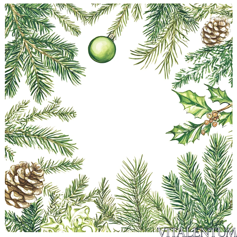 Seasonal Pine Frame with Holiday Ornaments AI Image