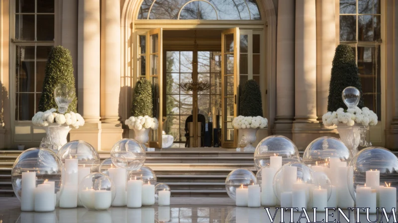 AI ART Elegant Mansion with Glass Vases and Candles | Soft Focus Romanticism