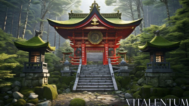 Enchanting Shinto Shrine in a Forest AI Image