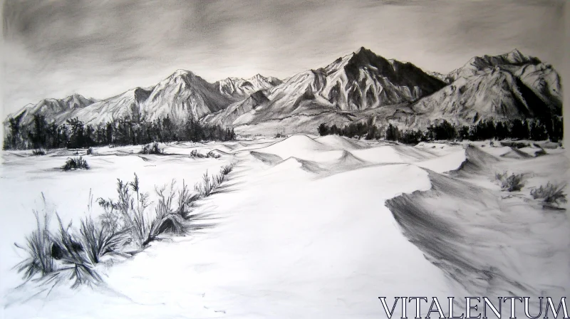 AI ART Charcoal Art of Desert and Mountains